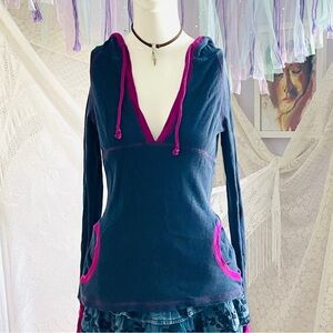 Personal Identity Y2k Cotton Deep V-Neck Navy Hoodie